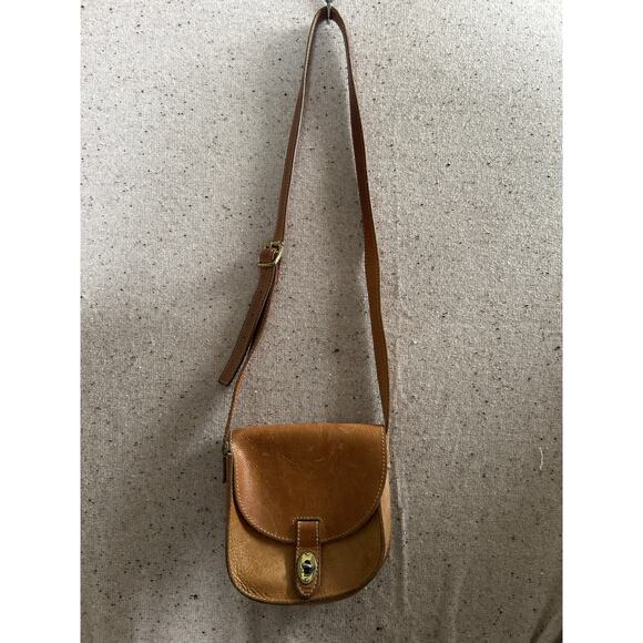 Vintage Fossil Turn Lock Brown Leather Crossbody VTG Flaw - Picture 2 of 9